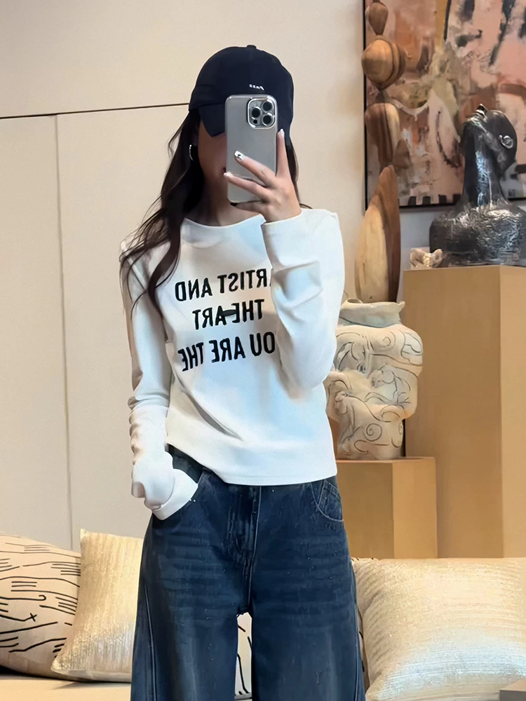 한국 슬림핏 다용도 캐주얼 롱 슬리브 티셔츠 여성용 신상 여름 자외선 차단 탑 면 폴리에스터 혼방