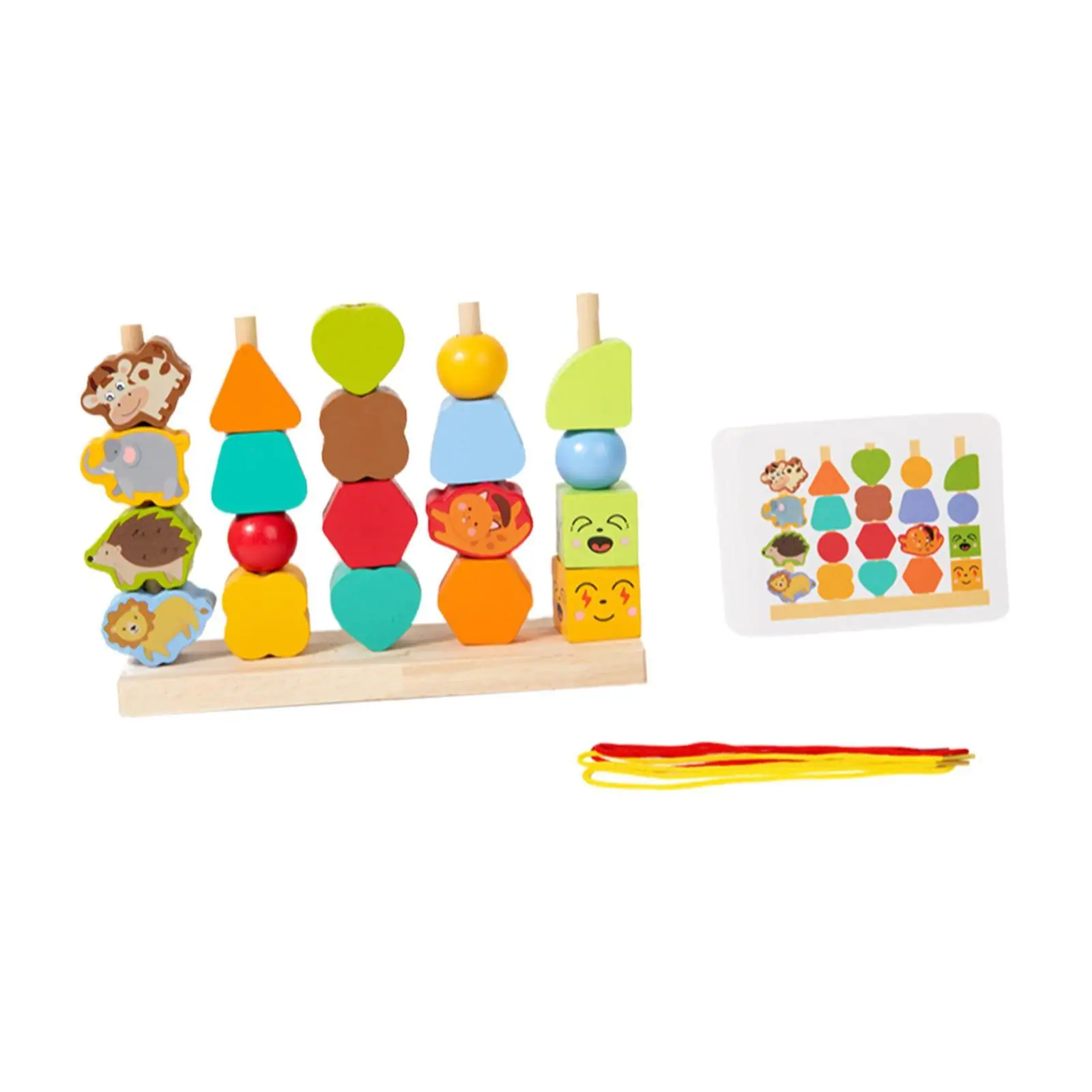 Wooden Beads Sequencing Toy Set Preschool Learning Fine Motor Skill Building Blocks Game Lacing Beads for Kids Age 3~6