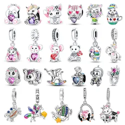 Original 925 Sterling Silver Cute Animal Puppy Cat Bird Charm Pendant Fit Brand Bracelet Boutique Jewelry Gifts Manual