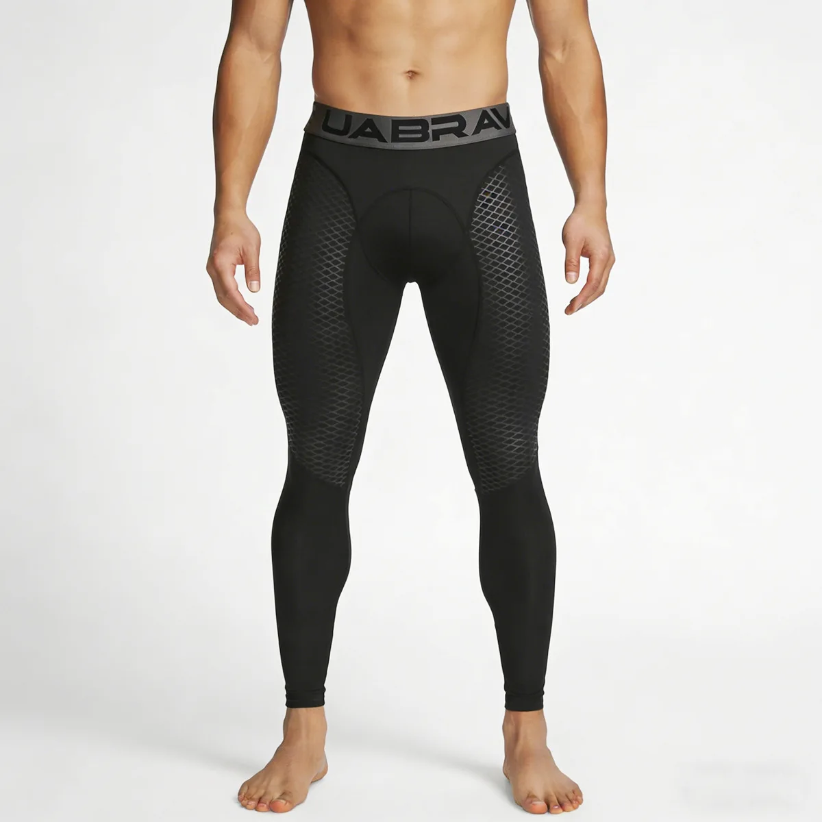 High Performance Men's Running Tights for Training and Gym Workouts, Nylon Spandex Compression Leggings with Mesh Panel Design