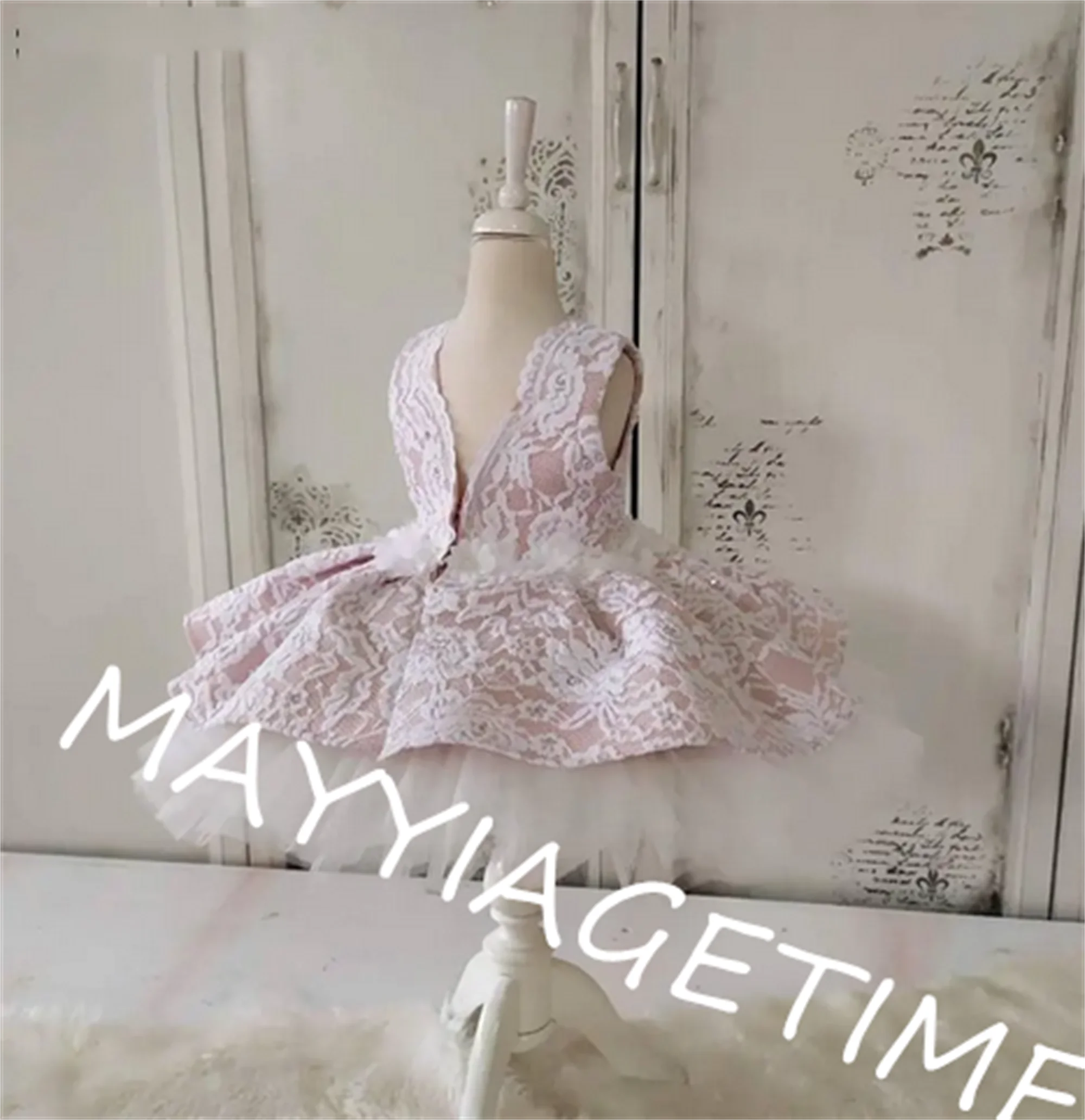 Maßge schneiderte Mädchen Kleider Prinzessin Kleidung süße Kleider Baby Mädchen Sommer rosa weiße Spitze Kleid