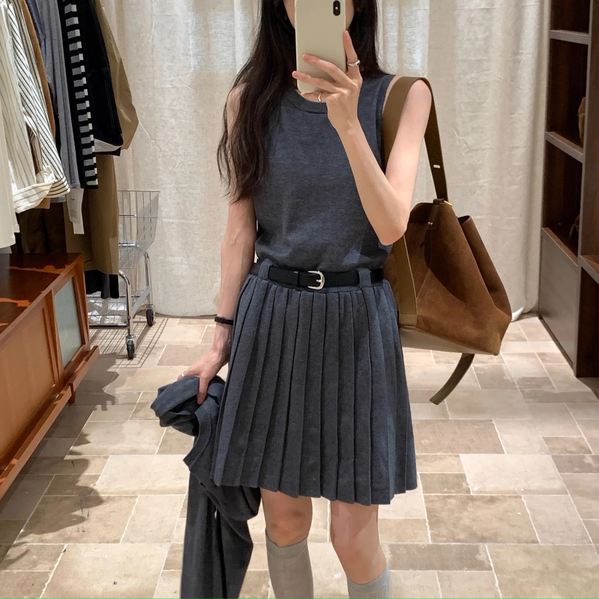 

Miu Style Knit Coat Vest Dress 2 Piece Set Women 2024 Autumn Fashion Outfit Elegant Knitted Suit Casual Chic Ensemble Fashion