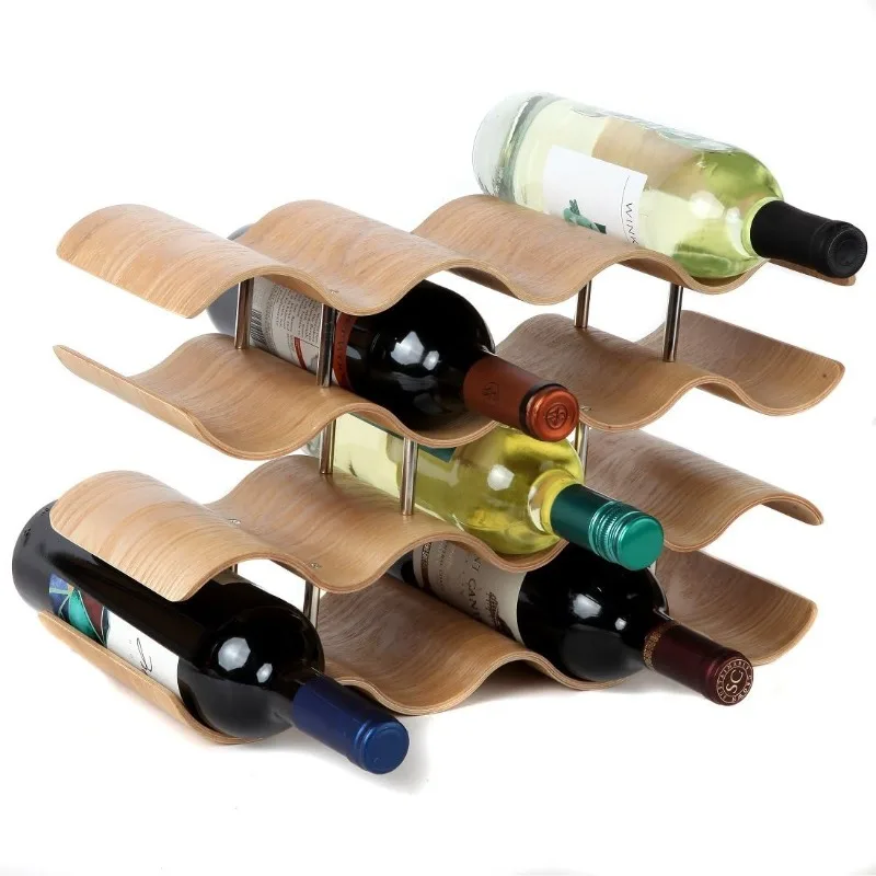 

Countertop Wave Wine Rack, Wood, Elegant and Modern, Table Top Storage