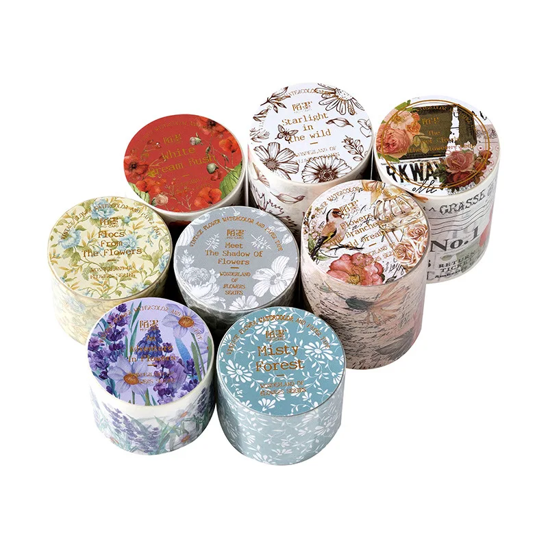 Flower Wonderland Series Masking Washi Tape Retro Floral Watercolor Decorative Adhesive Material Sticker Label Scrapbooking
