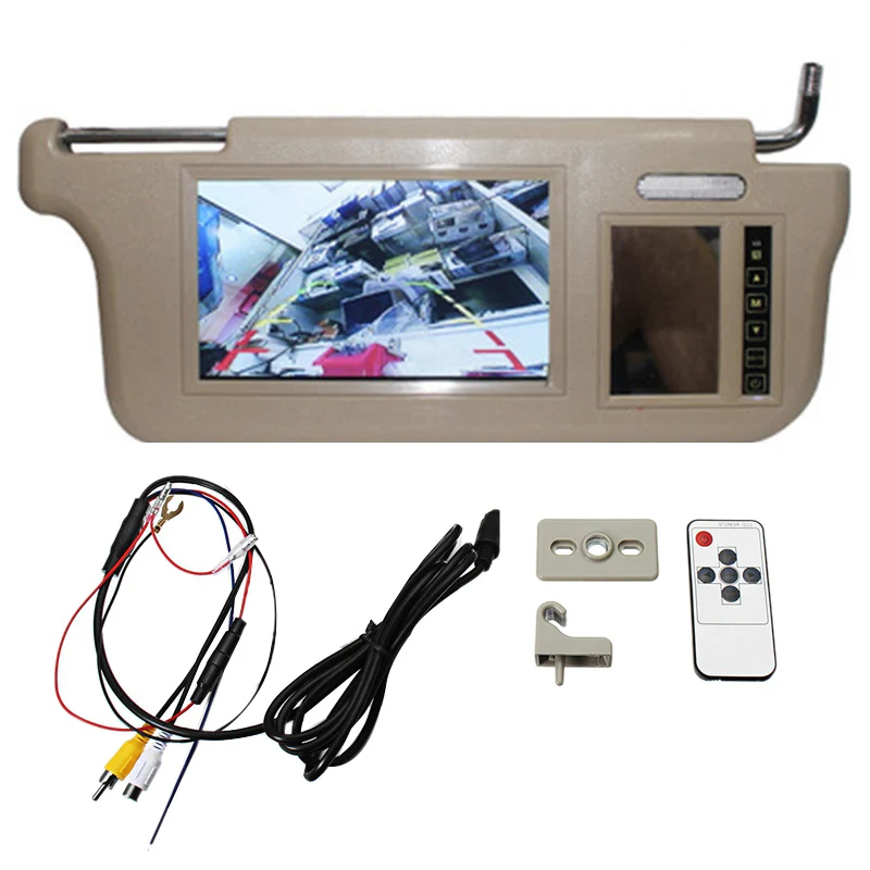 

7 Inch Car Sun Visor Mirror Screen LCD Monitor DC 12V Beige Interior Mirror Screen Right Side for AV1 AV2 Player Camera