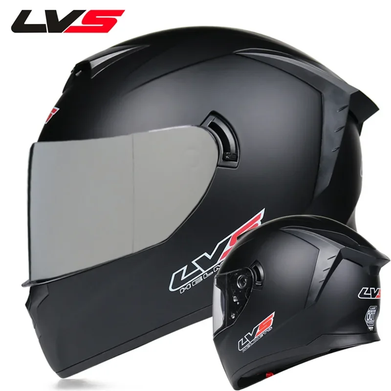 

LVS New Tail Motorcycle Men and Women Full Face Helmet Double Lens Winter Electric Motorcycle Bluetooth Head Gray Four Seasons