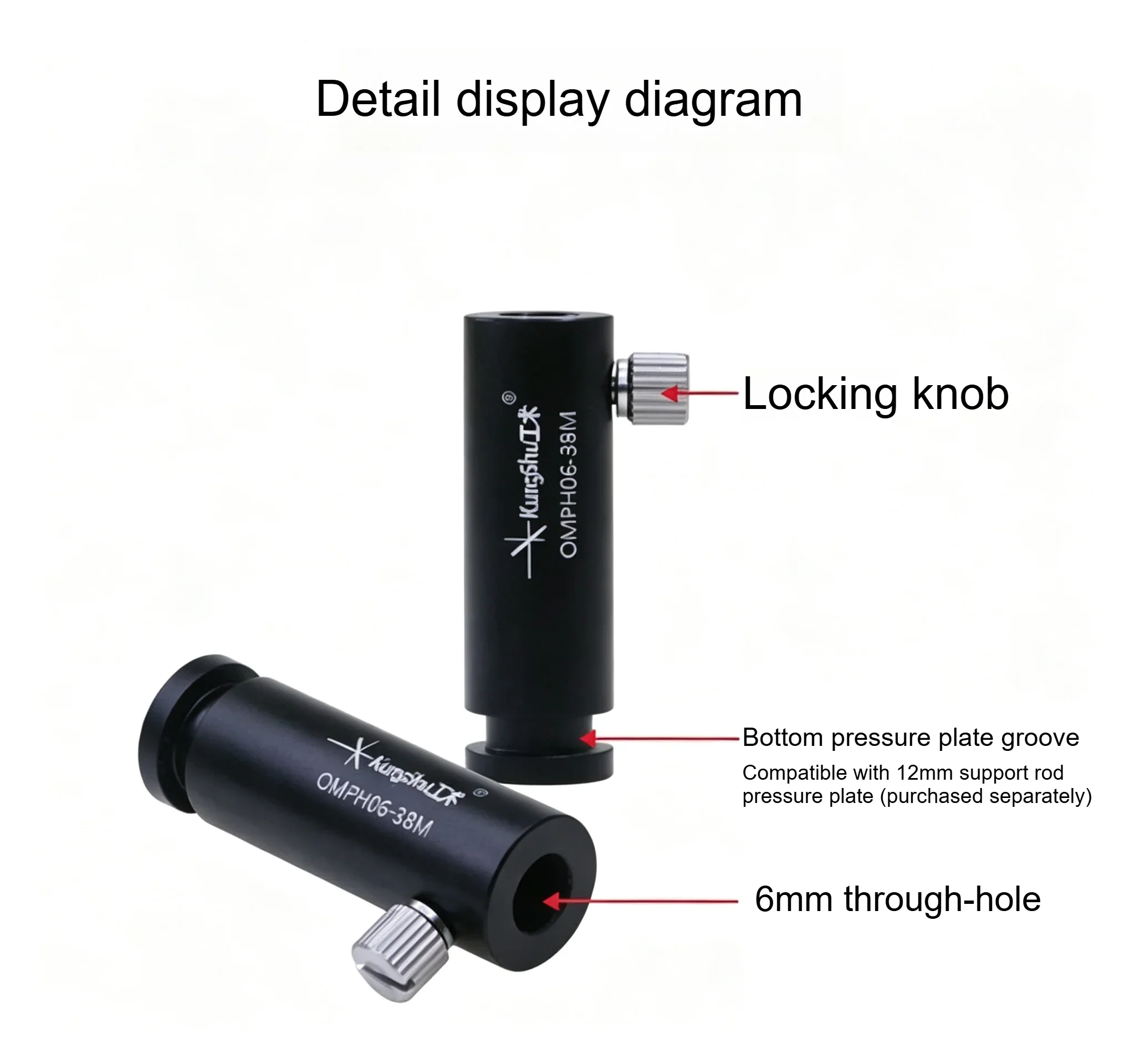 6mm Optical Post Holder Aluminum Alloy Black Anodized Three Point Positioning Side Knob Locking Through Hole Design
