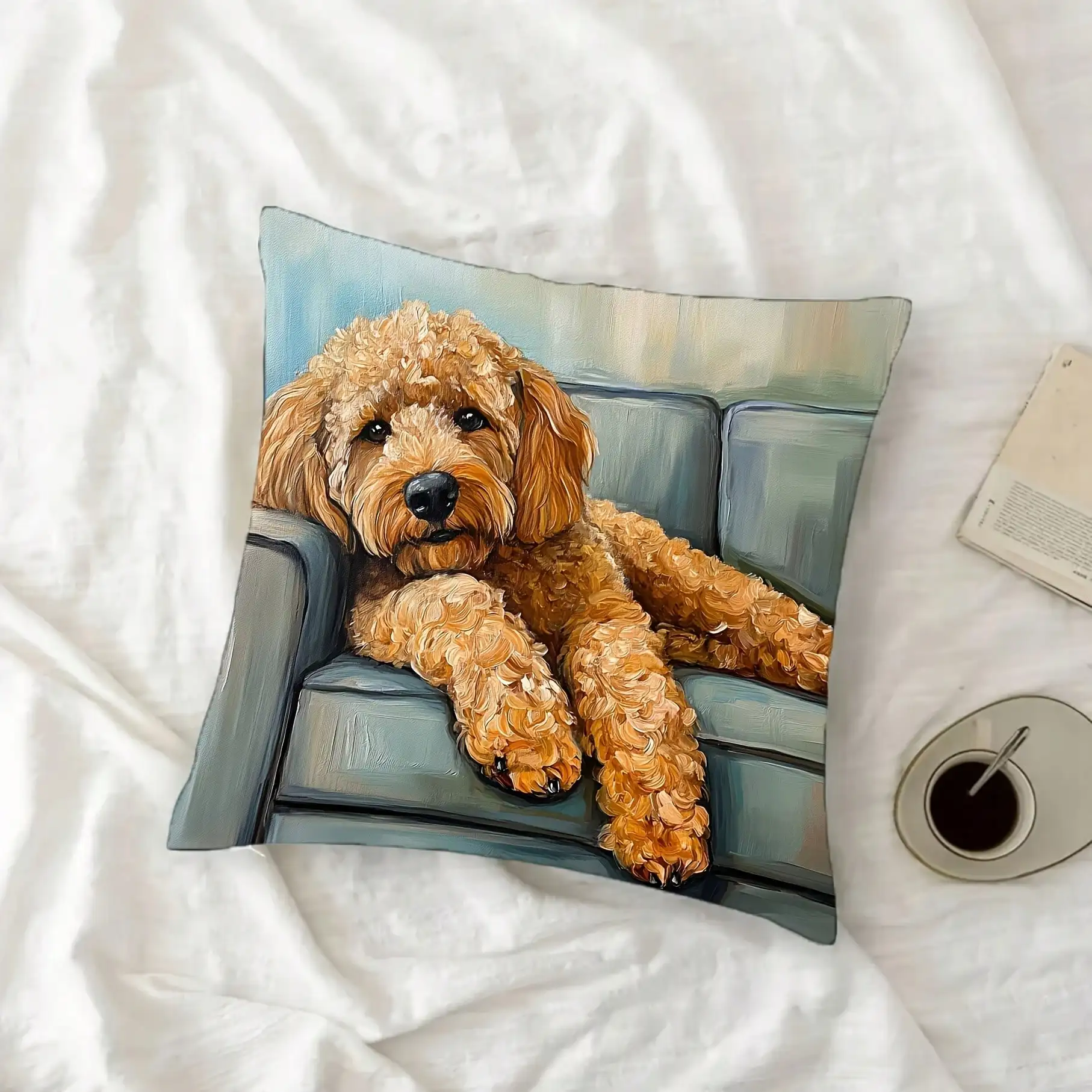18x18 Inches Vintage Geometric Golden Retriever Dog Design Throw Pillow Cover, Single-Sided Printed, Envelope Closure, Perfect For Living Room, Sofa, Or Bedroom Decor