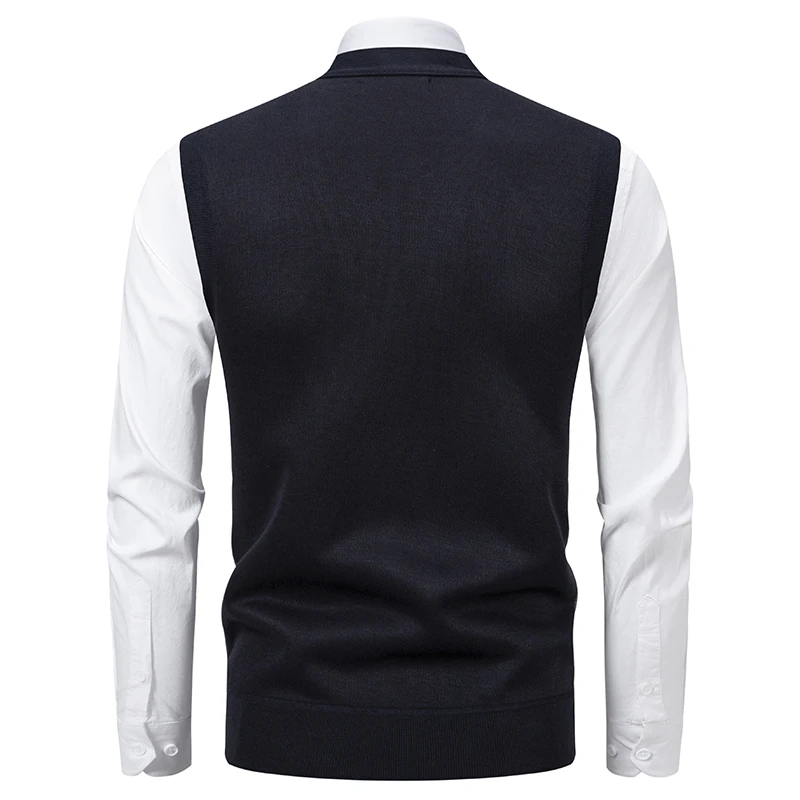 Vintage Checkered Vest Sweater for Men Knitted Cardigan Waistcoat Fall Clothes Elegant V Neck Man Business Sleeveless Sweater view 6