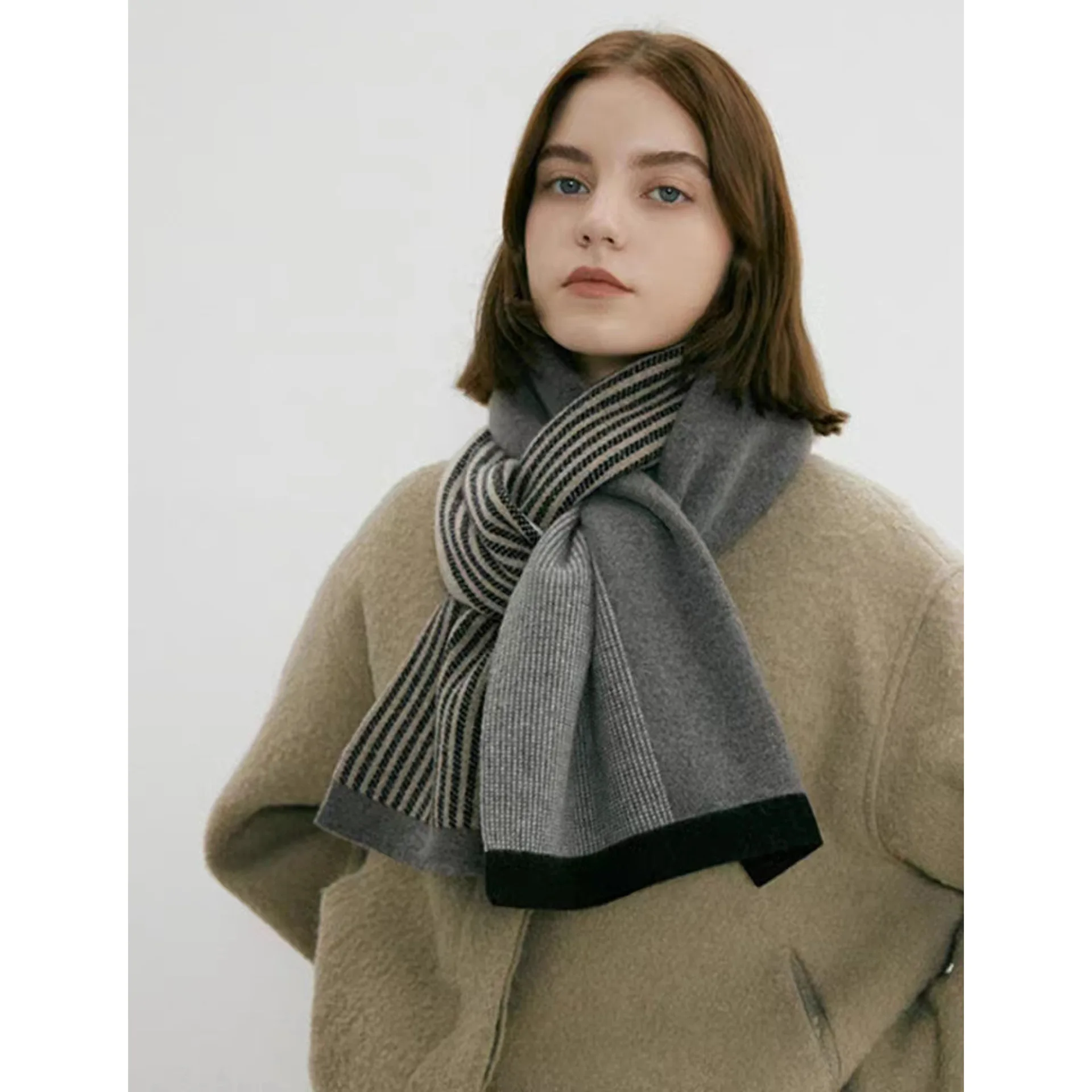 

Womens Elegant Striped Winter Knit Scarf Vintage Plaid Thick Scarf Soft Cold Weather Warm Scarves Accessories