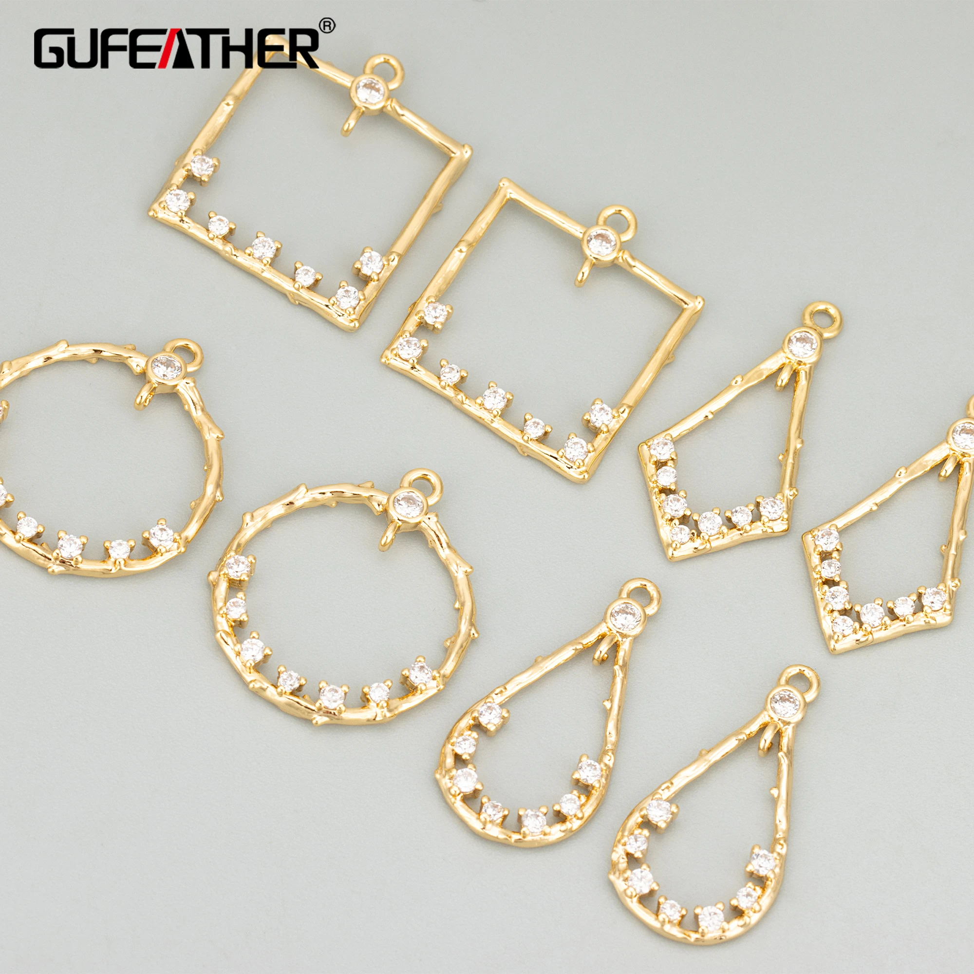 GUFEATHER ME76,jewelry accessories,18k gold rhodium plated,copper,zircons,charms,hand made,diy pendants,jewelry making,6pcs/lot