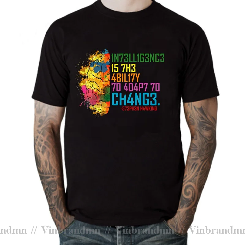 Stephen Hawking Tee Shirt Intelligence Men T Shirt Intelligence Is The Ability To Adapt To Change Vintage Science Slogan T-Shirt