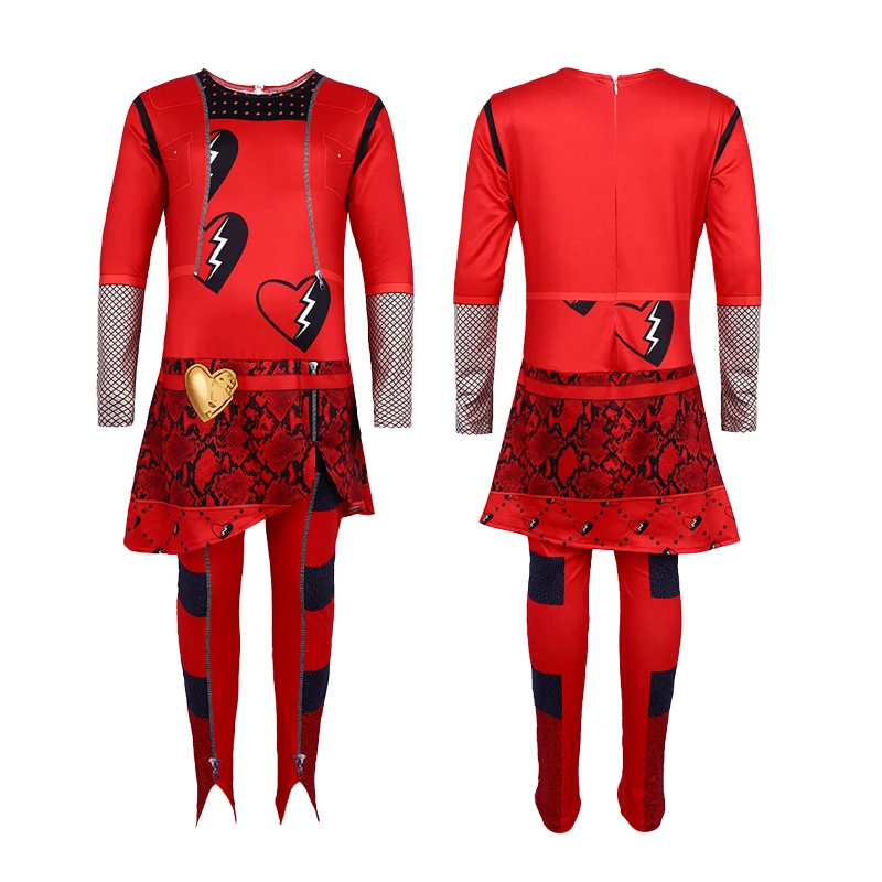 Descendants 4 Cosplay Costume for Girls Movie The Rise of Red Princess Bodysuit Halloween Birthday Party Dresses Wig Suit