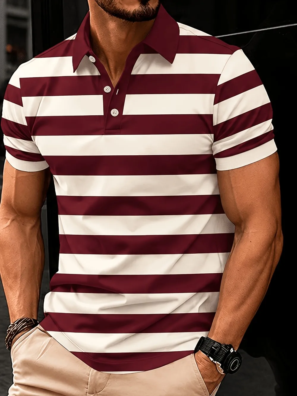 European and American men's summer golf striped patchwork micro elastic breathable polo short sleeved T-shirt outdoor casual top