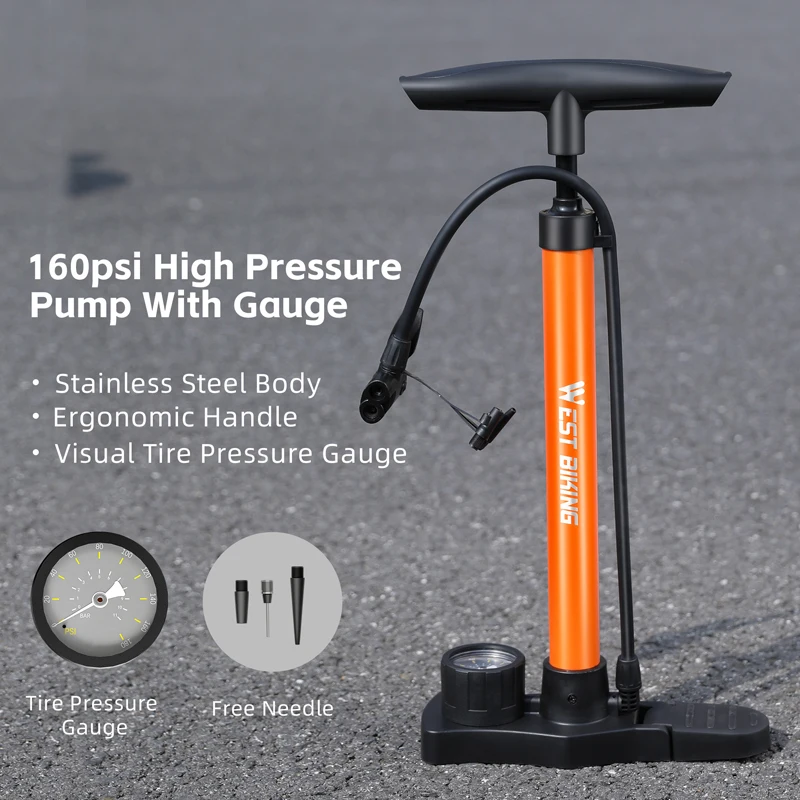 

Bike Pump 160PSI High Pressure Stainless Steel Barrel Precision Gauge TPU Hose Multi Valve for Bicycle Tire Bike Acessories