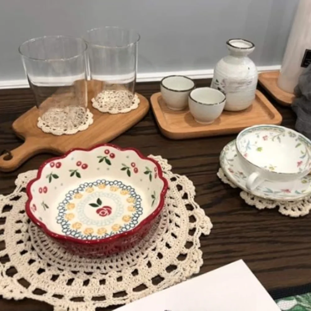 Hand‑Woven Cotton Crochet Round Table Placemat, Heat‑Resistant Rustic Country Table Decor Mat For Kitchen & Dining Table