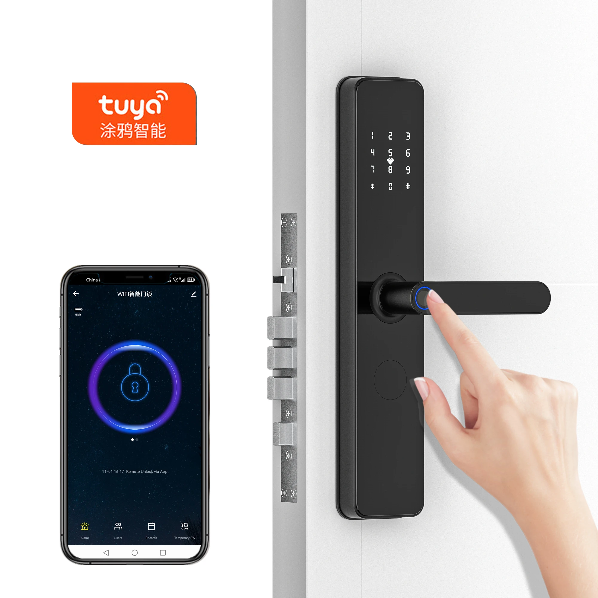 TYSH Tuya 6068 Mortise Smart Fingerprint Digital Password Lock Home Apartment Wooden Steel Door Intelligent Security