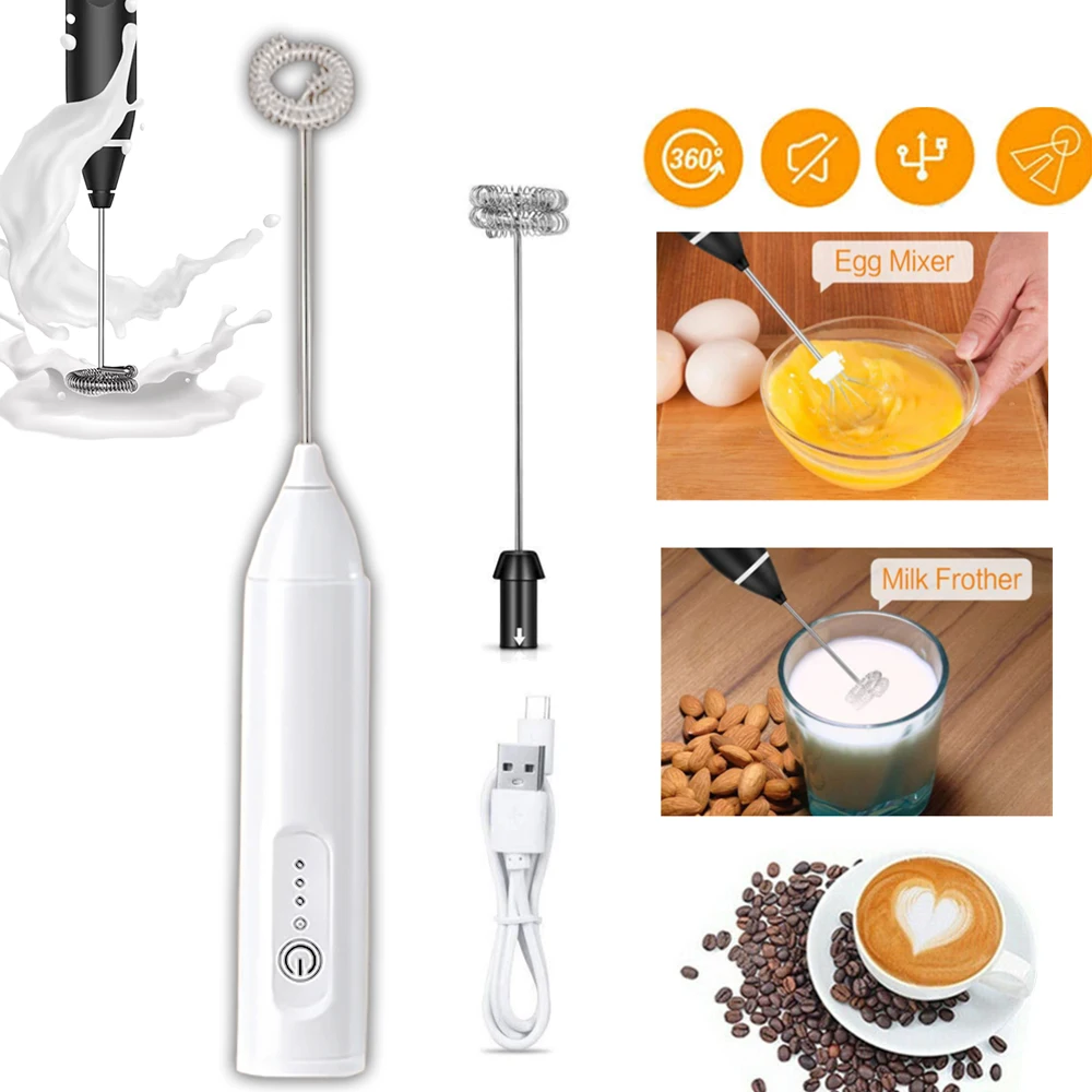 Batedor Portátil 2 em 1 Elétrico para Café, Clara de Ovo, Leite e Bebidas - Limpeza Rápida e Prática