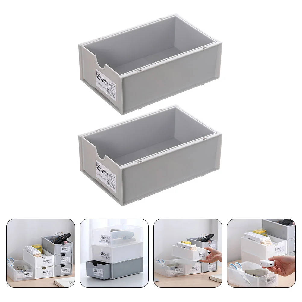 Caja de almacenamiento de 2 uds., cajón de juguete, contenedor, tapa, cajones, caja de plástico, organizador de escritorio, combinación de papelería