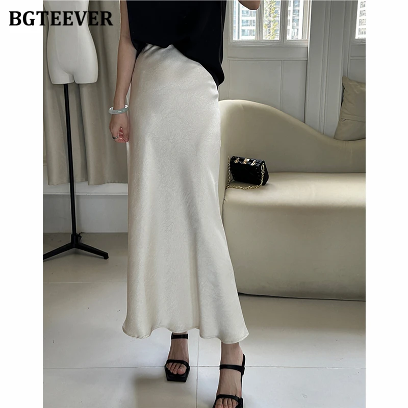 BGTEEVER Elegant Slim Ladies Mermaid Skirts Summer Fashion Elastic Waist Skinny Package Hip Skirts for Women