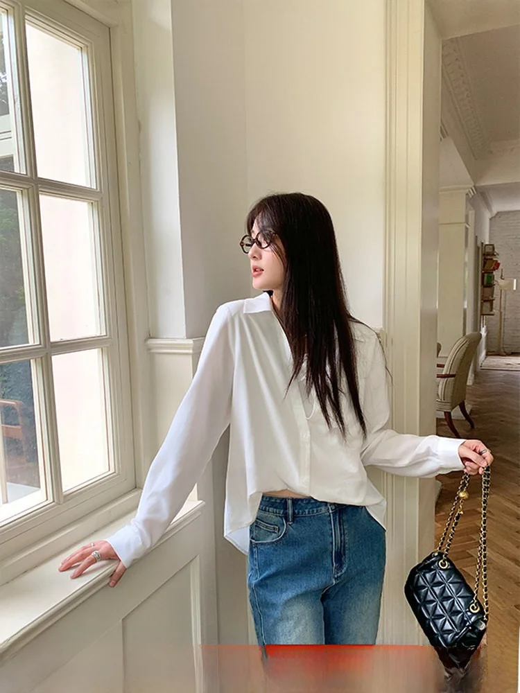 

Ele White Lace Splice V-Ne irt Women's plus Size Comfortable Casual Sle Long Sve Cotton Blend Breathable Top