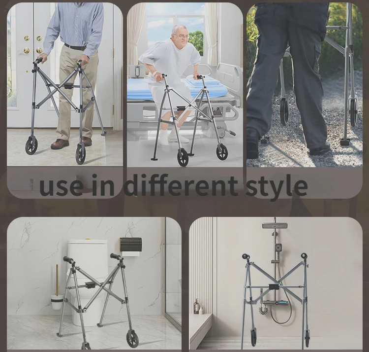 Elderly walker  1 second fold rehabilitation walker walking stick shopping cart armrest training health Crutch