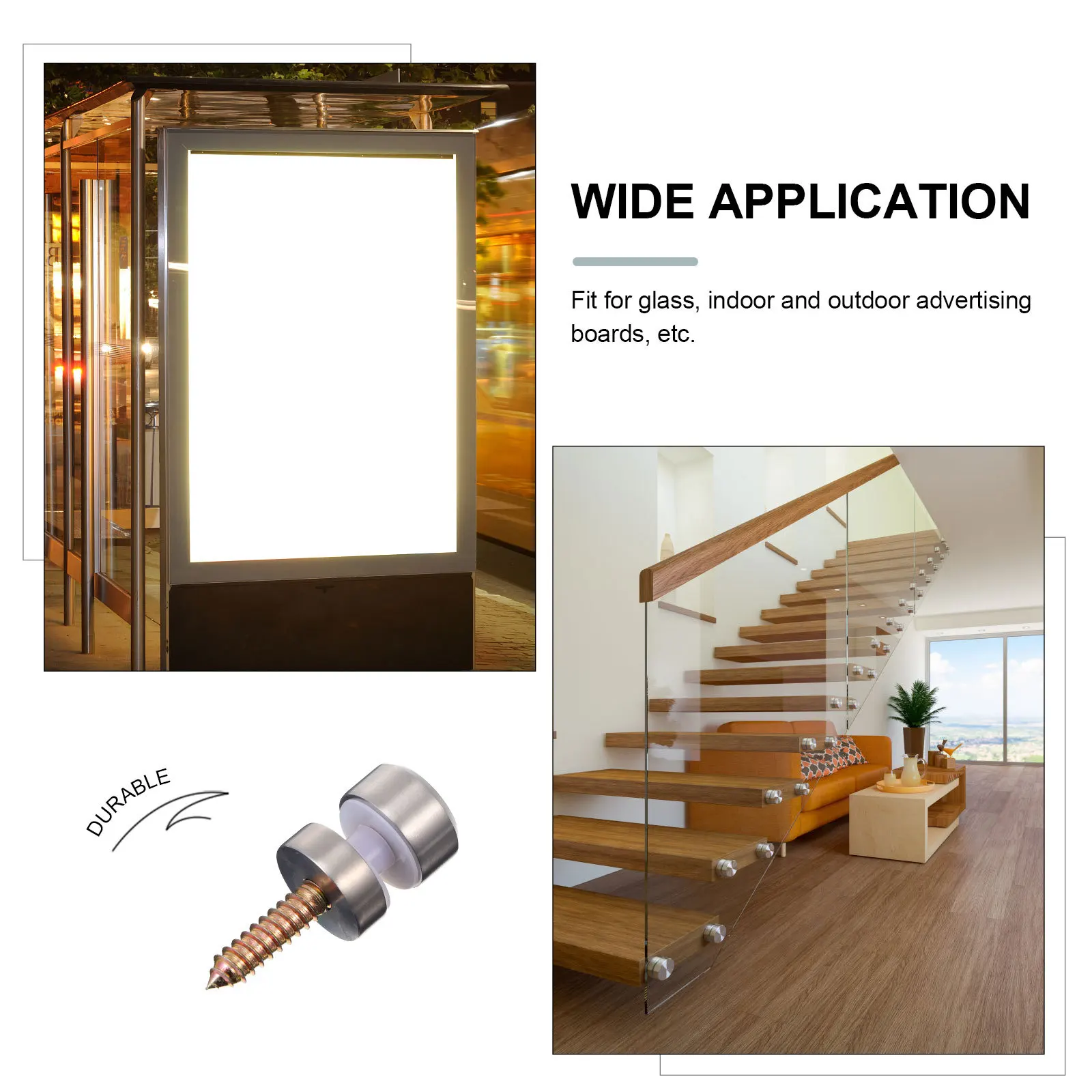 

1Pcs Stainless Steel Glass Fixing Screw Silver Scratch Resistant Durable for Advertising Boards Signs Indoor Outdoor Use