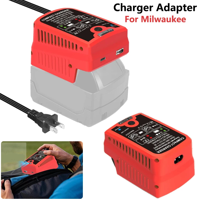 

Fast Wireless Charger Adapter for Milwaukee 18V 48-59-1802 Li-ion Battery with Type C&USB Output for Travel 3A Phone Charger