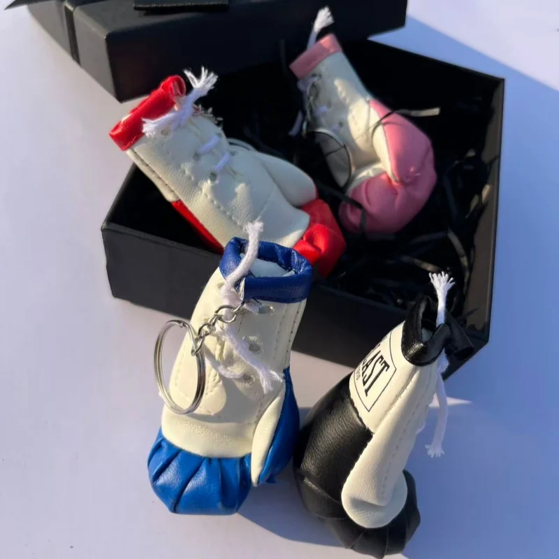 Gift Box Set Boxing Gloves Miniature Boxing Glove Keychain Ornament for Car Key for Backpacks, Wallets, Boxer Gifts