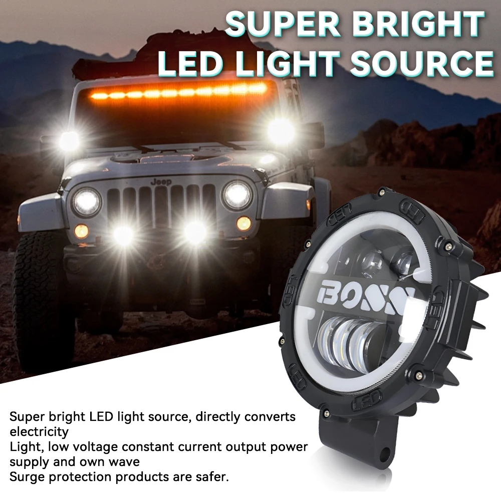 7" runde LED-Pods-Fahrlicht 150W Offroad-LED-Arbeitslichtleiste Weißer DRL-Flutpunkt für SUV ATV Traktor LKW Jeeps 4x4 Motorrad