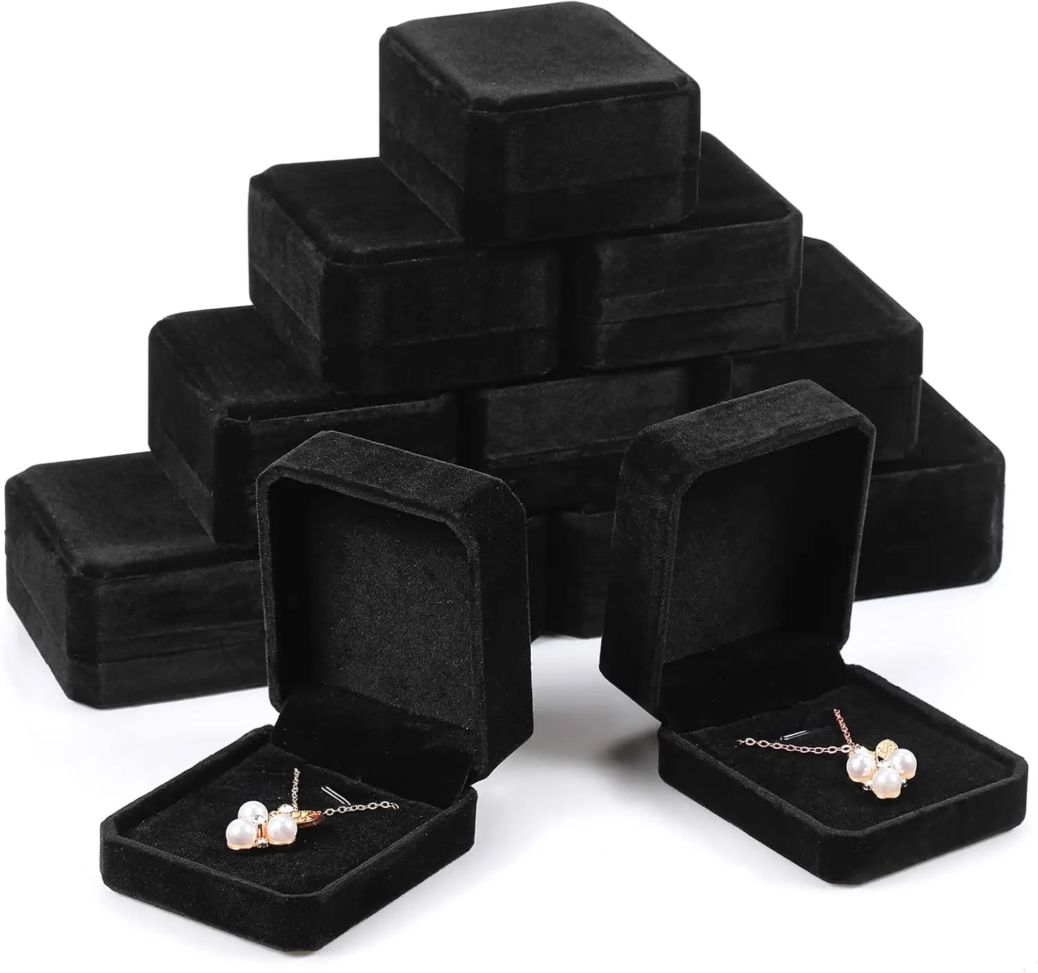 

18 Pcs Black Velvet Jewelry Gift Boxes Bulk for Necklace Pendant Ring Earring Display Case for Christmas Wedding