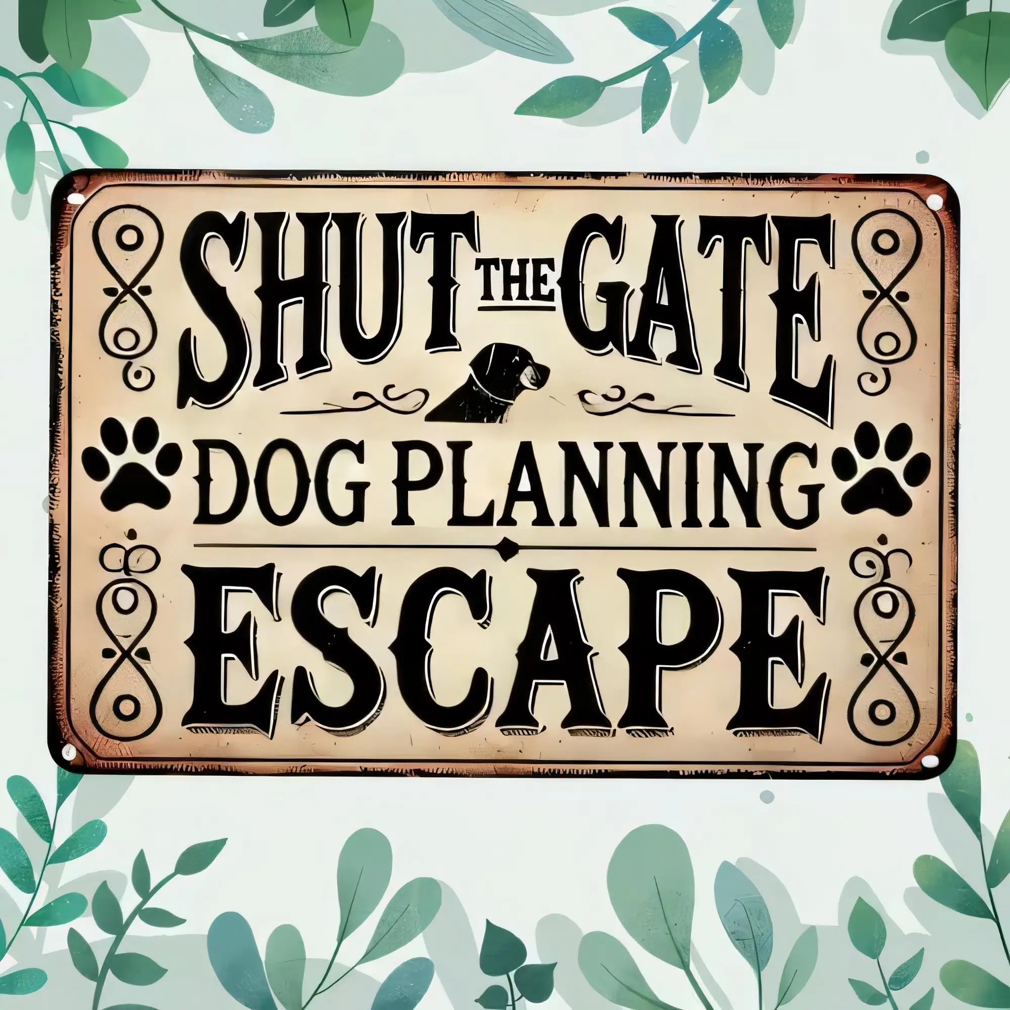 Tin Sign for Home Wall Decor “Shut the Gate, Dog Planning, Escape” Vintage Style Metal Plaque Funny Pet Lover Dog Owner Humor Ar