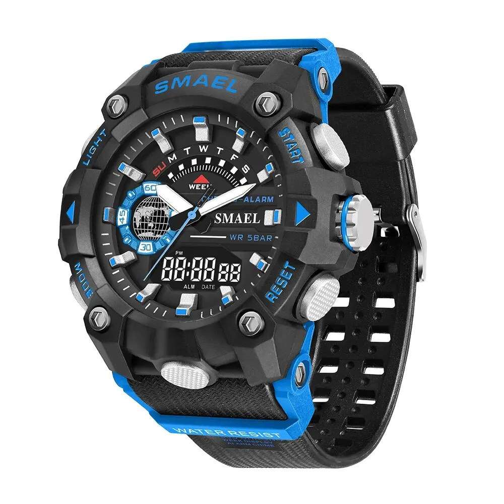 Smael mode sport uhren herren stoß feste 50m wasserdichte armbanduhr led alarm stoppuhr uhr militär 8040 herren uhr
