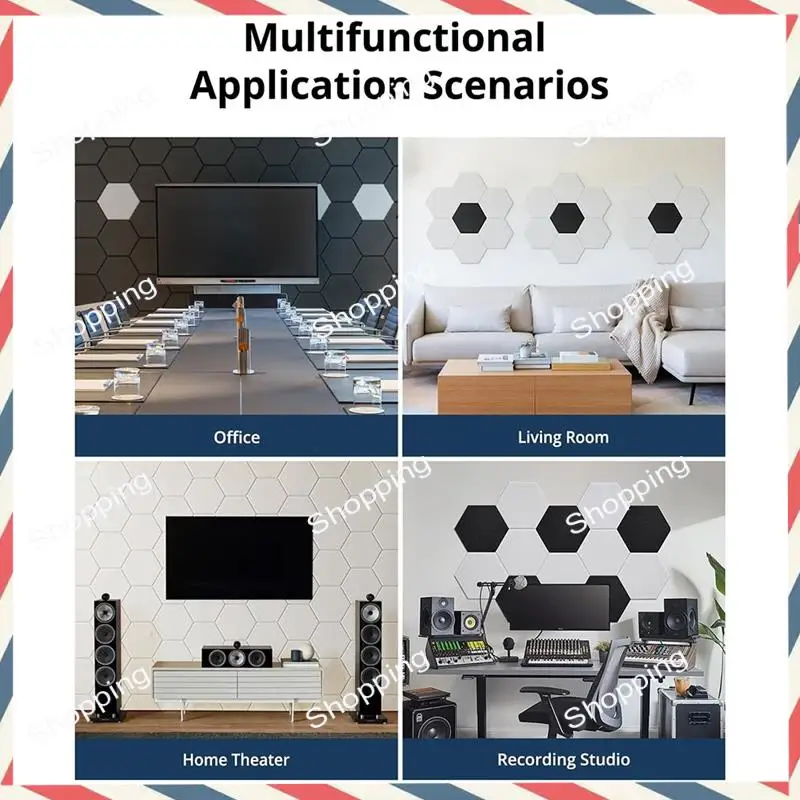 A44M 12 Pack Acoustic Panels Sound,12 X 10 X 0.4 Inch Hexagon Self Adhesive Sound Proof Panels,For Bedroom,Home,Studio