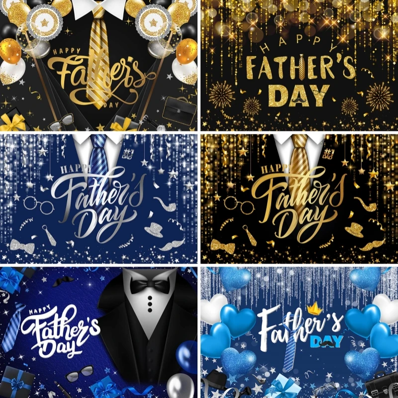 Happy Father's Day Backdrop Gentleman Tuxedo Black Suit Tie Family Party Decor Photography Background for Father Man Studio Kits