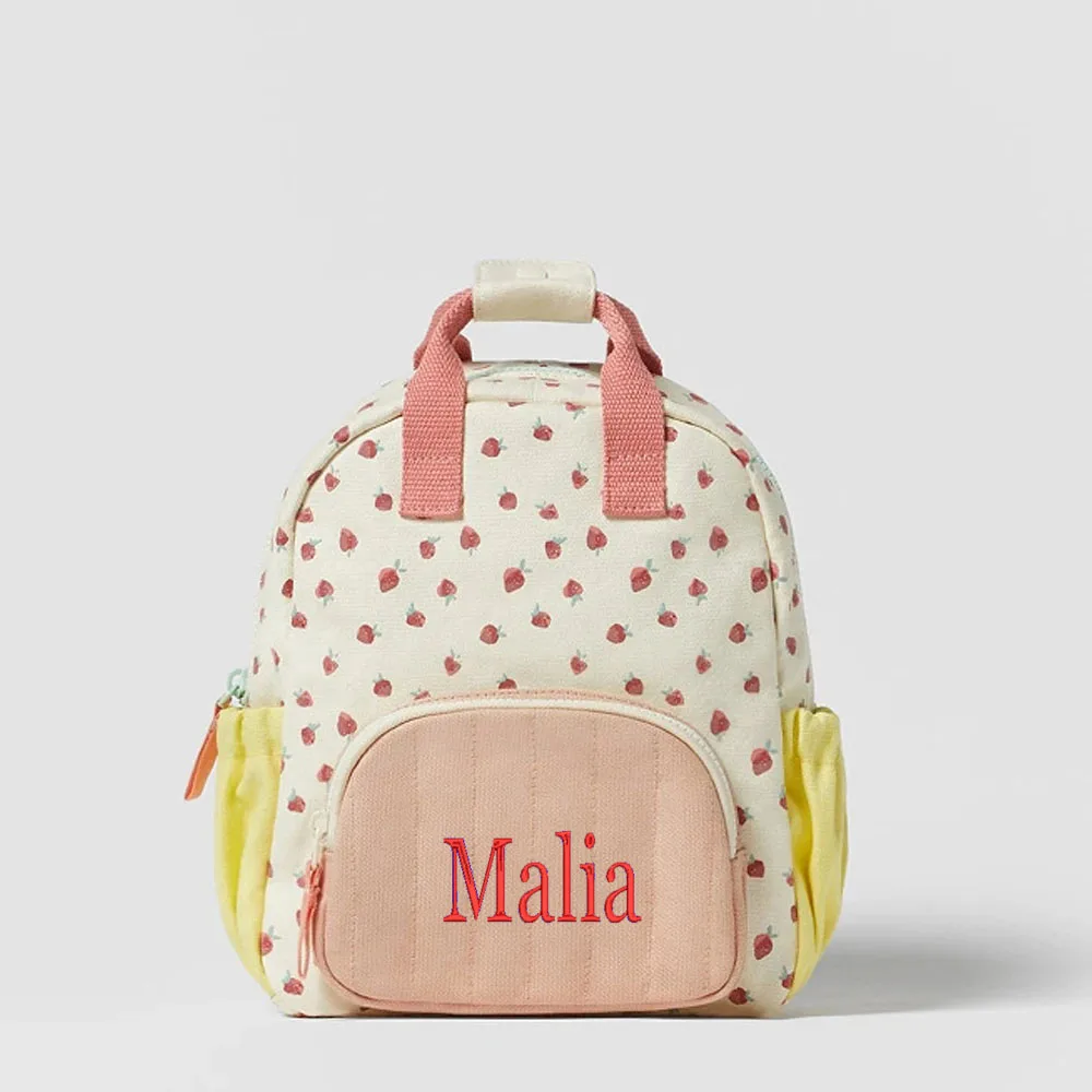 

New Cotton Canvas Strawberry Colored Cute Children's Backpack Personalized Name Schoolbag Baby's Primary School Backpacks