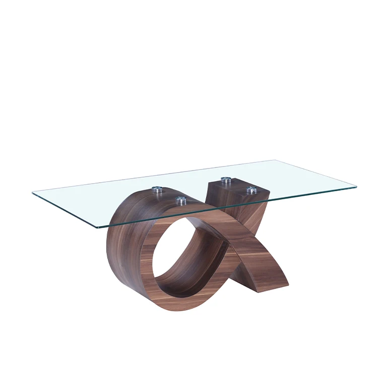 Extreme Design Home Glass Table Classic Modern Handcrafted Wooden Leg Round Coffee Table