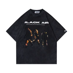 Goth Darkness Flame Demon Graphic T Shirts Men Oversized High Street Y2k T-shirts Cotton Short Sleeve Tees Streetwear Retro Tops