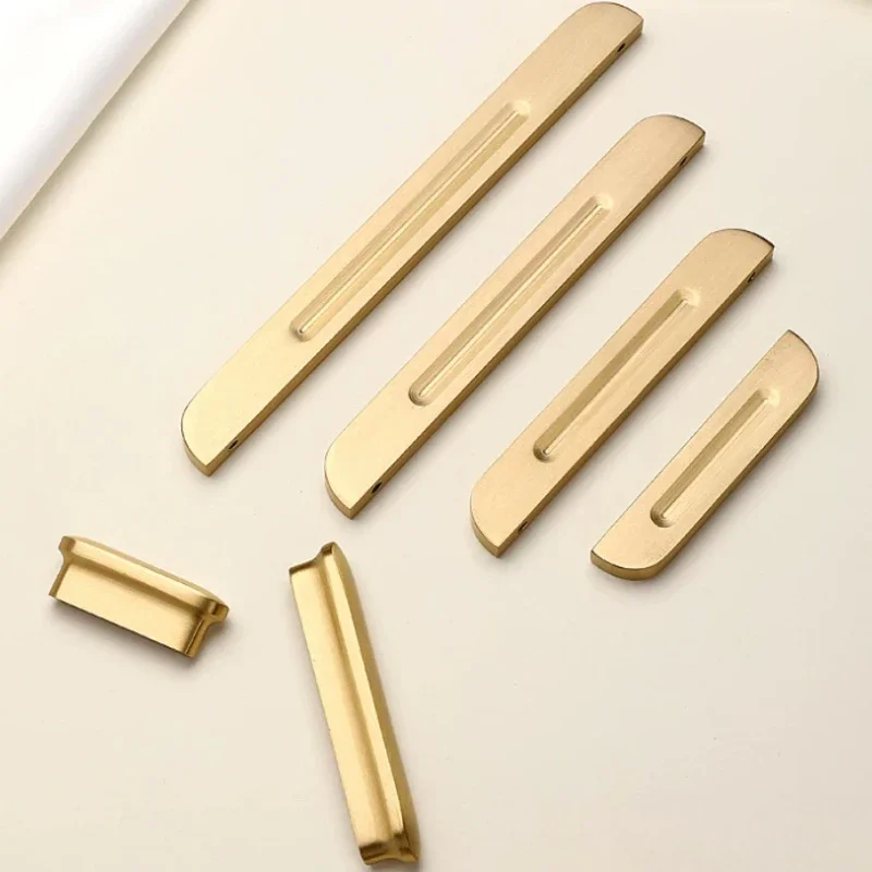 New Chinese Style Light Luxury Simple Gold Hardware Shoe Cabinet Door Long Pulls Brass Solid Handle Cabinet Wardrobe Drawer Knob