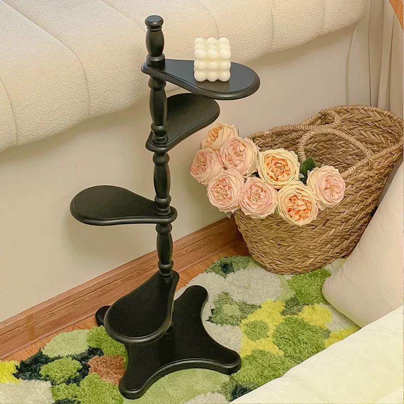 

Vintage Solid Wood Side Table Living Room Display Shelf French Style Accent End Table for Bedroom Retro Home Decor Console Stand