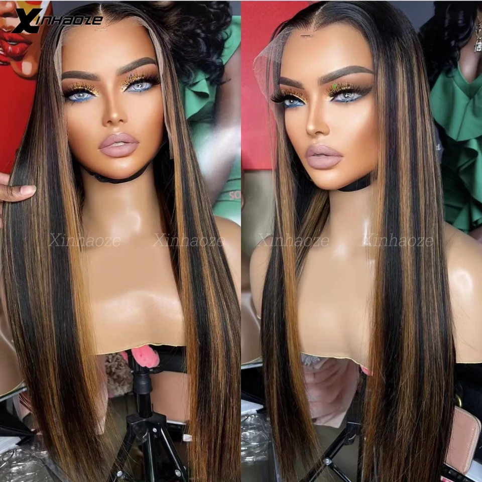 

Highlights 1b/30 Straight 5x5 Silk Base Top Wig Brazilian Transparent Human Hair Wigs Brown 13x4 Lace Frontal Wig 180 Density