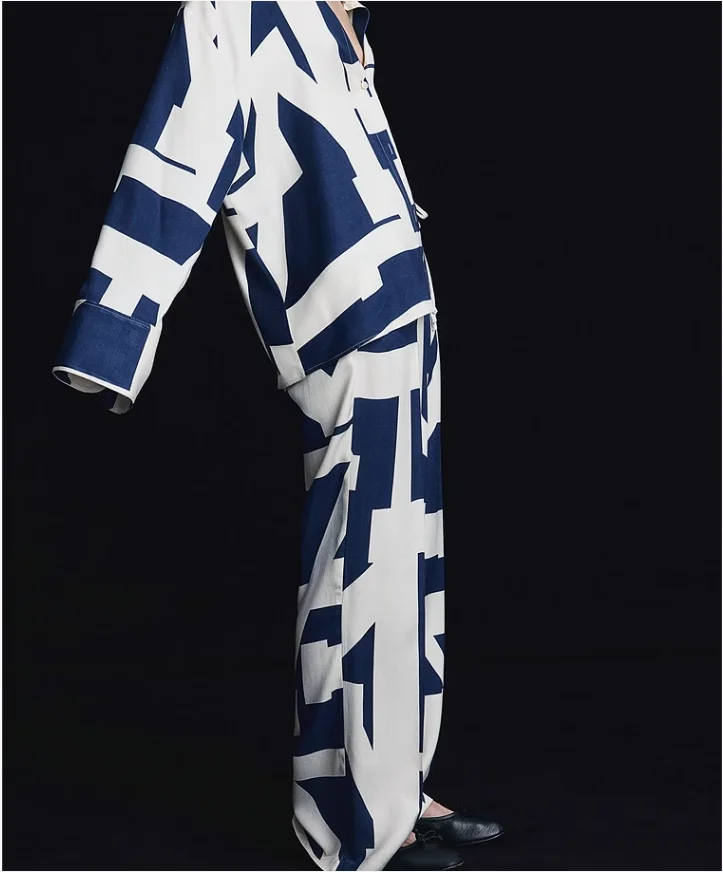 

Faionable Silk Satin Print irt Casual Wide Leg Straight Cut Pants Spring Summer New Arrival Women's French Sle irt