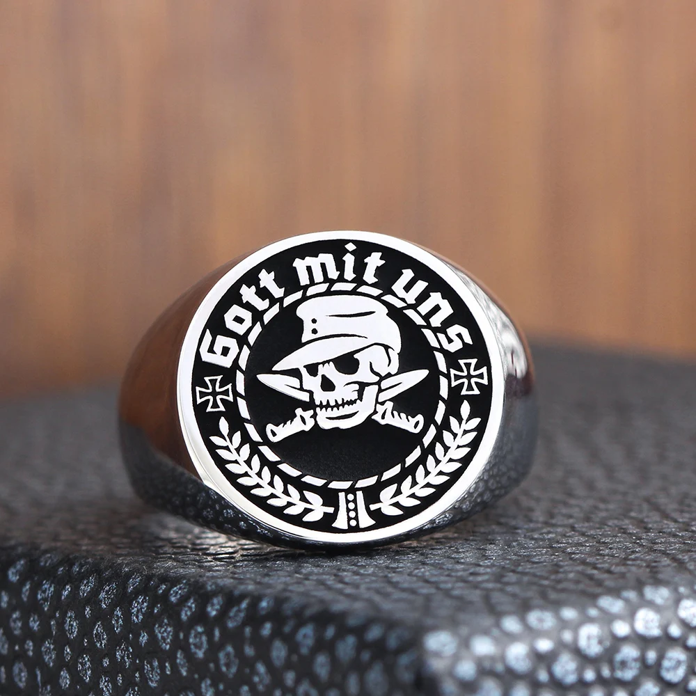 Gott Mit Uns German Cross Skull Silver Ring