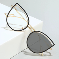 Fashionable retro cat eye metal frame fresh artistic women's anti blue light color changing glasses