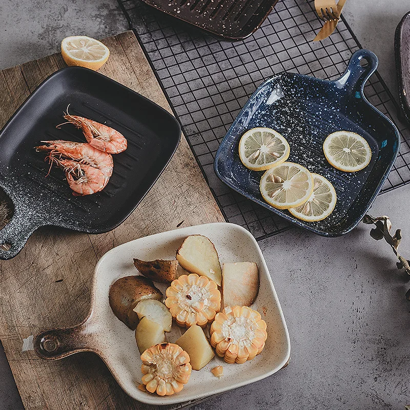 Creative Ceramic Plate Dining Utensils Home Use Steak Nordic Style Plate with Handle Japanese Style Short Sleeve T-Shirt