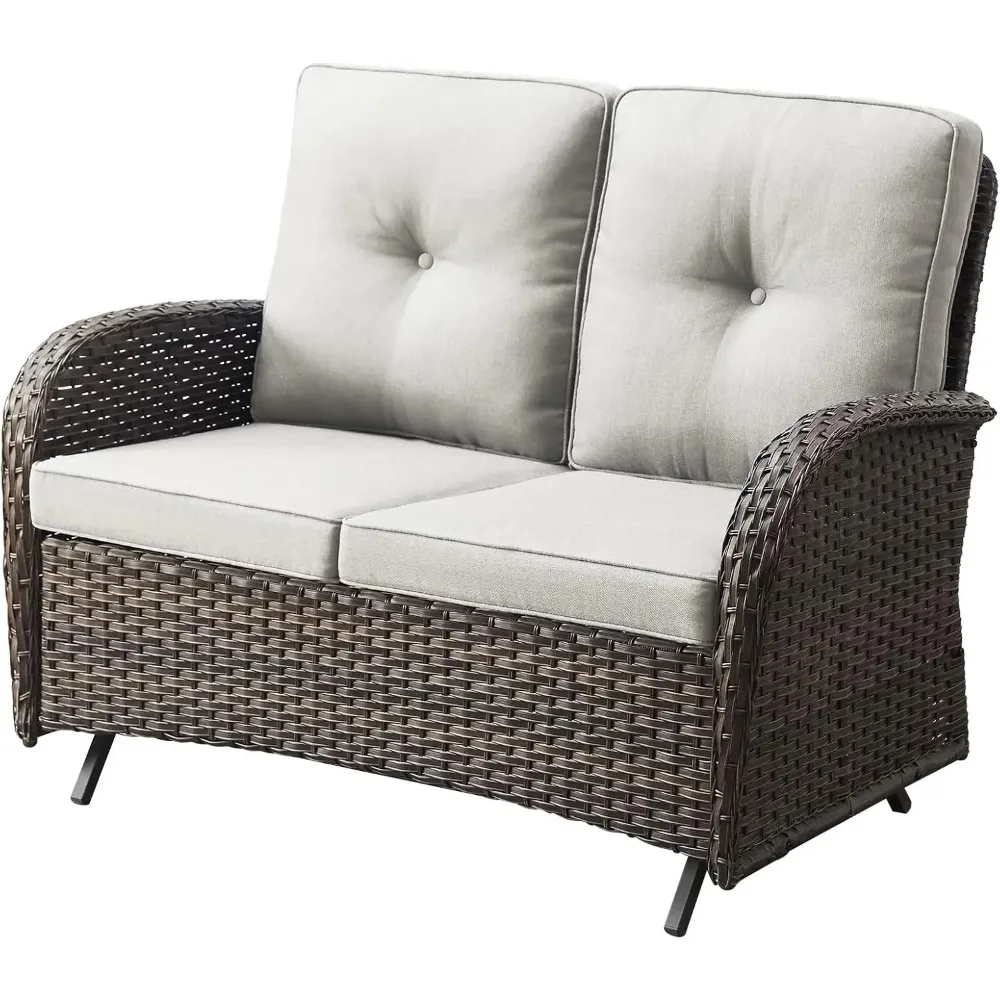 Outdoor Patio Loveseat - 500 Lbs Weight Capacity 2 Seater Wicker Sofa, Furniture All Weather Rattan Couch with Removble Cushion