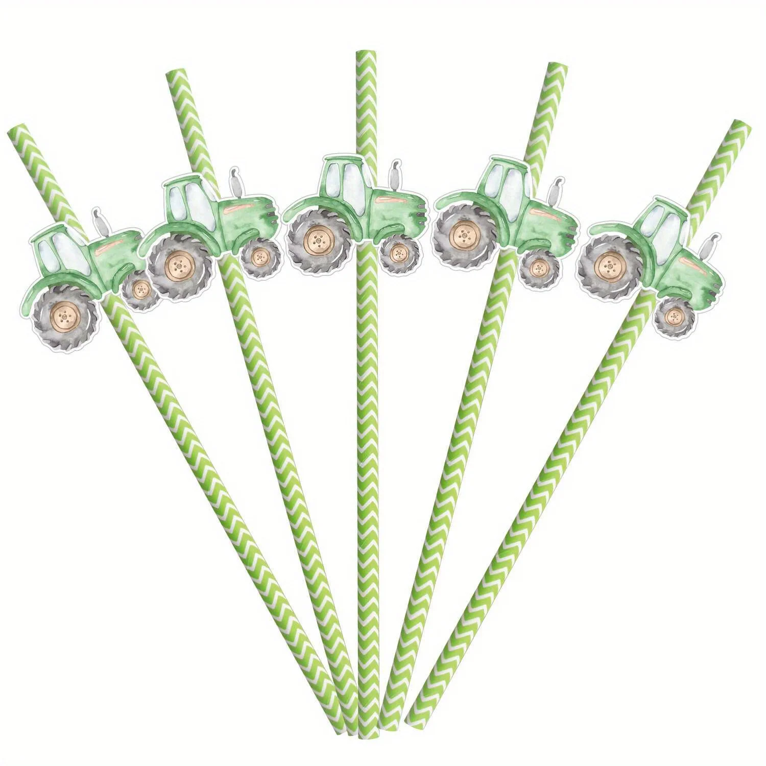 20Pcs Farmland Tractor Paper Straw Cartoon Green Tractor Drinking Straws For Farmland Happy Birthday Party Decoration Supply