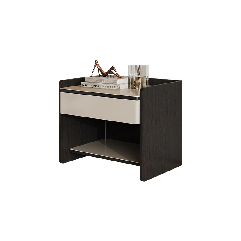 #Minimalist Two-Tone Single Drawer Nightstand Open Bottom Shelf Hidden Handle Bedside Storage Side Table Bedroom Furniture