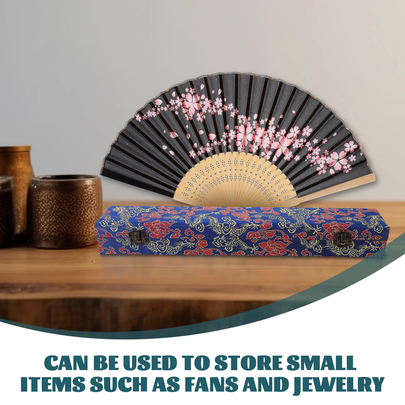 Copper Buckle Fan Box Natural Wood Folding Fan Holder Compact Decorative Organizer For Desktop Nightstand Closets