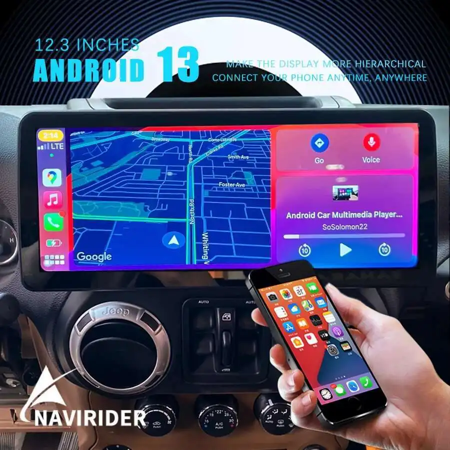 

For Jeep Wrangler 3 JK 2010-2018 12.3Inch QLED Screen Android 14 Car Audio GPS Multimedia Video Player CarPlay Stereo Heat unit